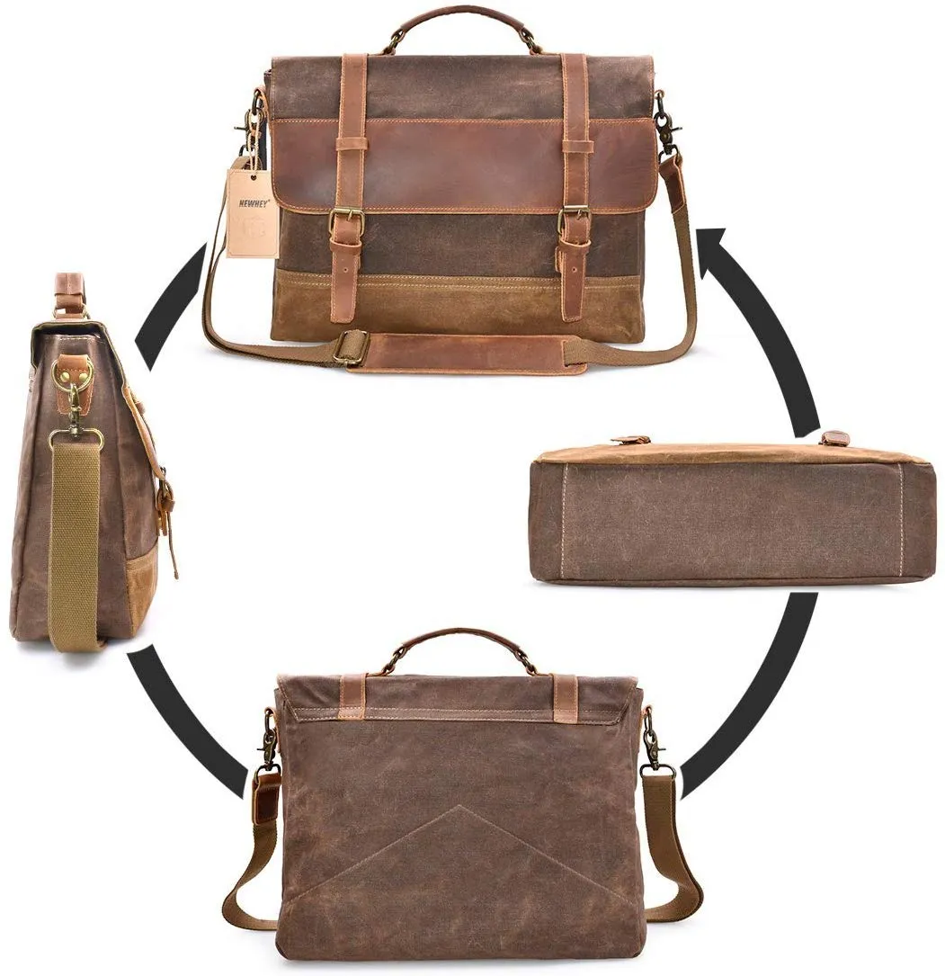Saxon Vintage Waxed Canvas Leather Laptop Bag 15 inch