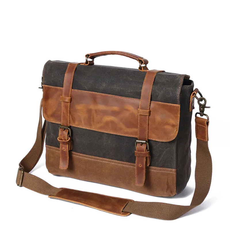 Saxon Vintage Waxed Canvas Leather Laptop Bag 15 inch