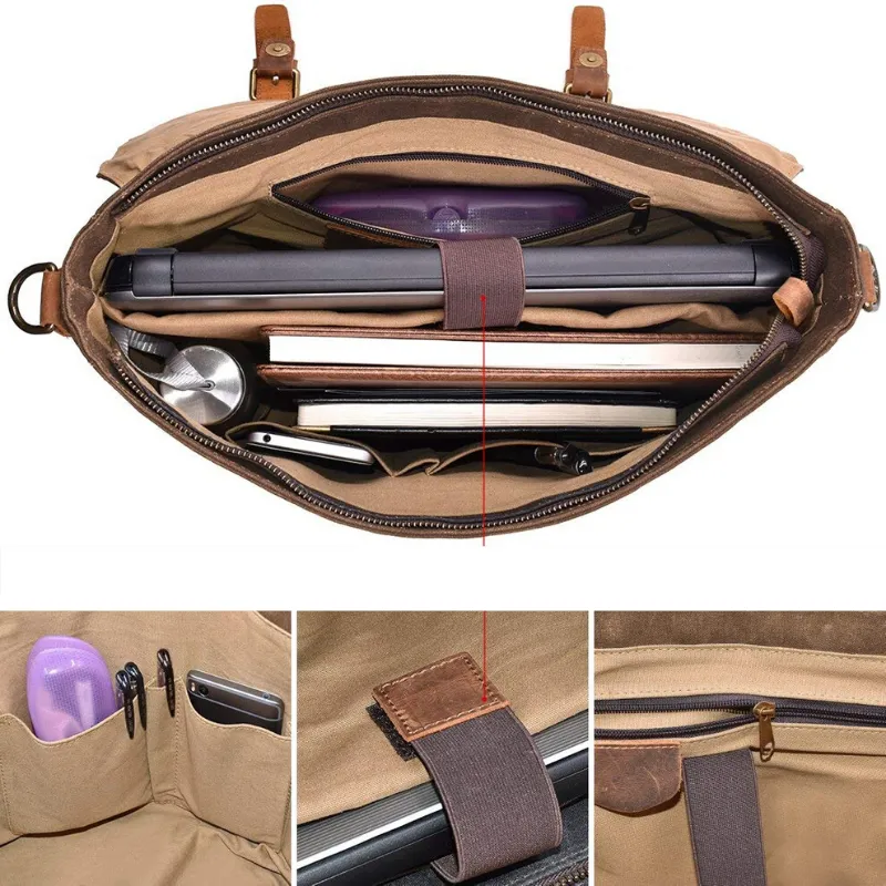 Saxon Vintage Waxed Canvas Leather Laptop Bag 15 inch