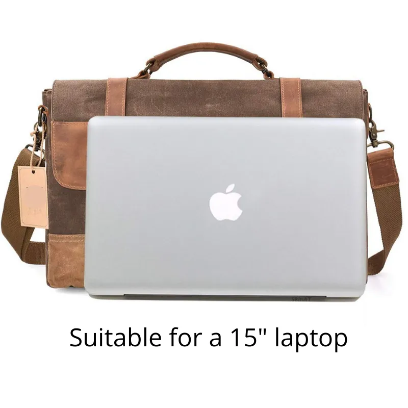Saxon Vintage Waxed Canvas Leather Laptop Bag 15 inch