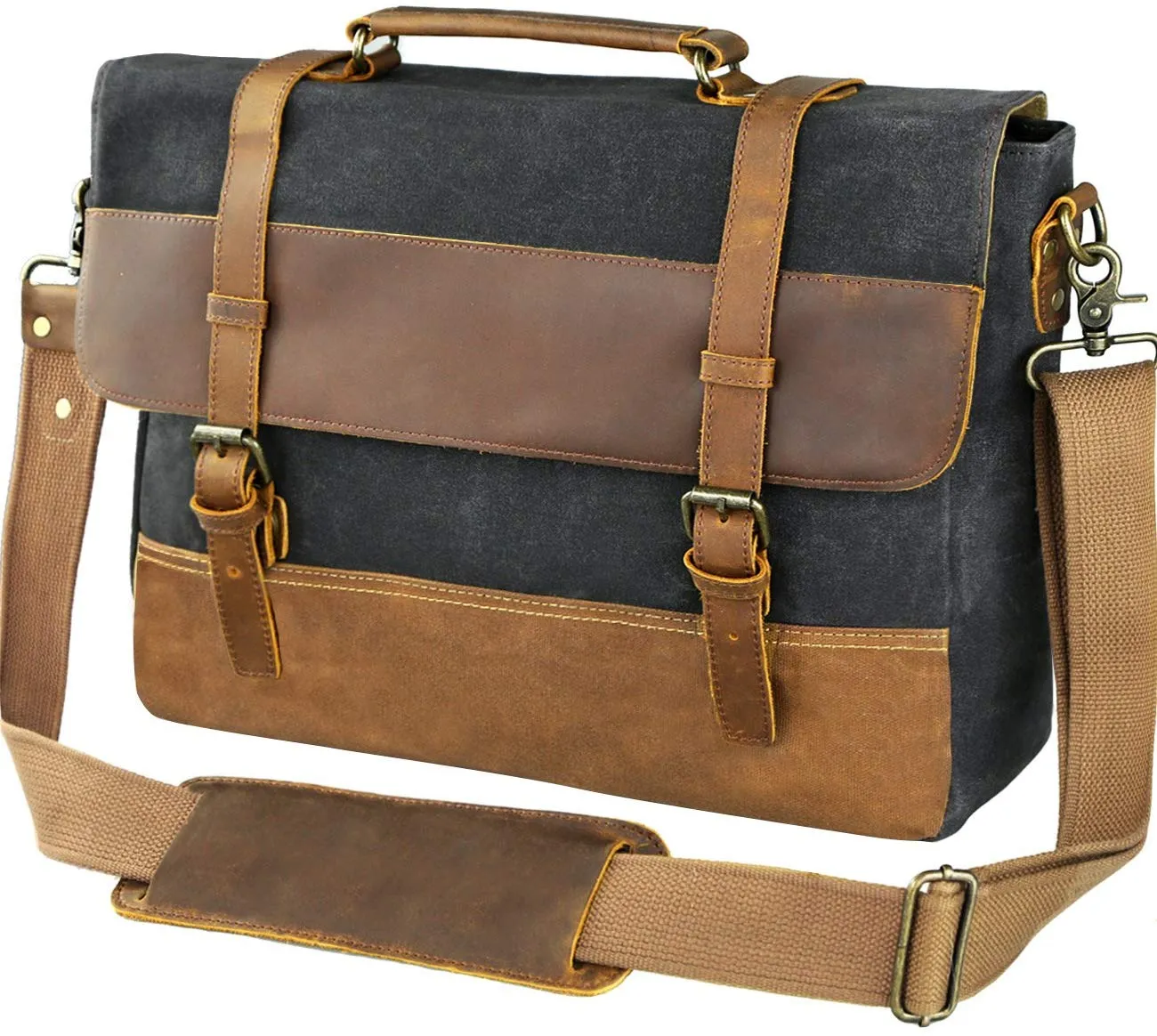 Saxon Vintage Waxed Canvas Leather Laptop Bag 15 inch