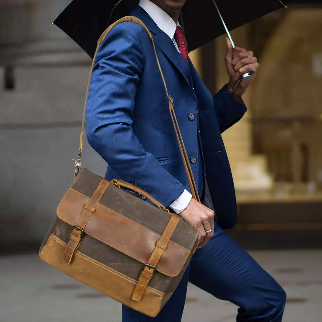 Saxon Vintage Waxed Canvas Leather Laptop Bag 15 inch