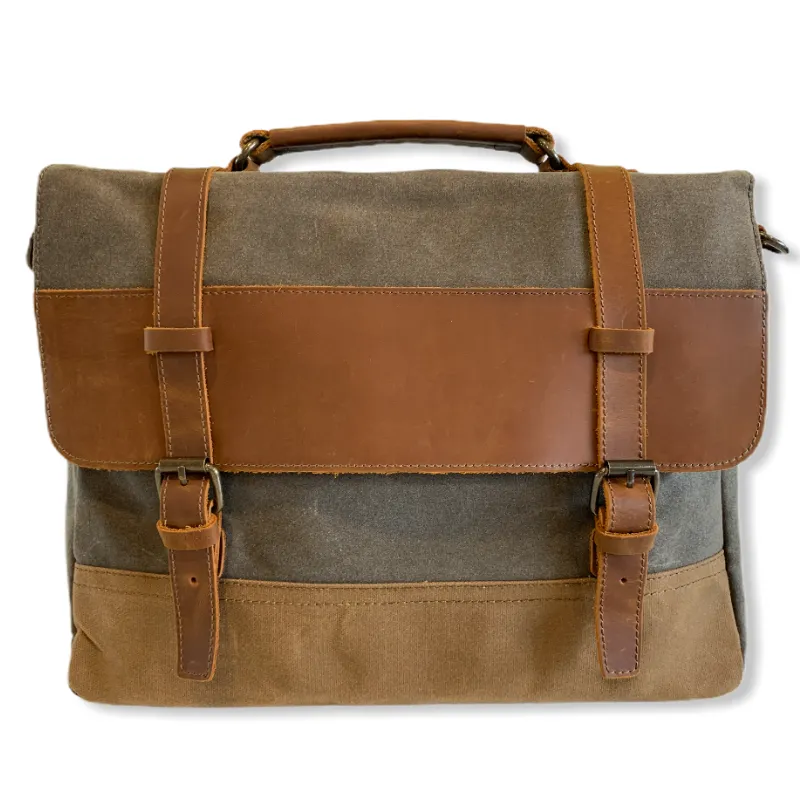 Saxon Vintage Waxed Canvas Leather Laptop Bag 15 inch