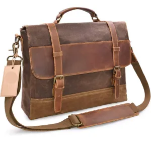 Saxon Vintage Waxed Canvas Leather Laptop Bag 15 inch