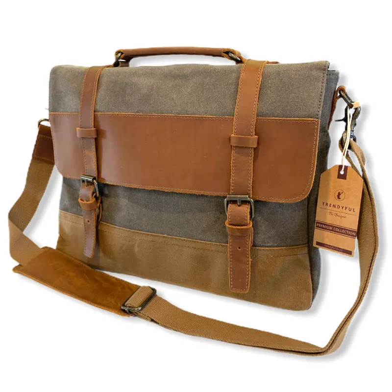 Saxon Vintage Waxed Canvas Leather Laptop Bag 15 inch