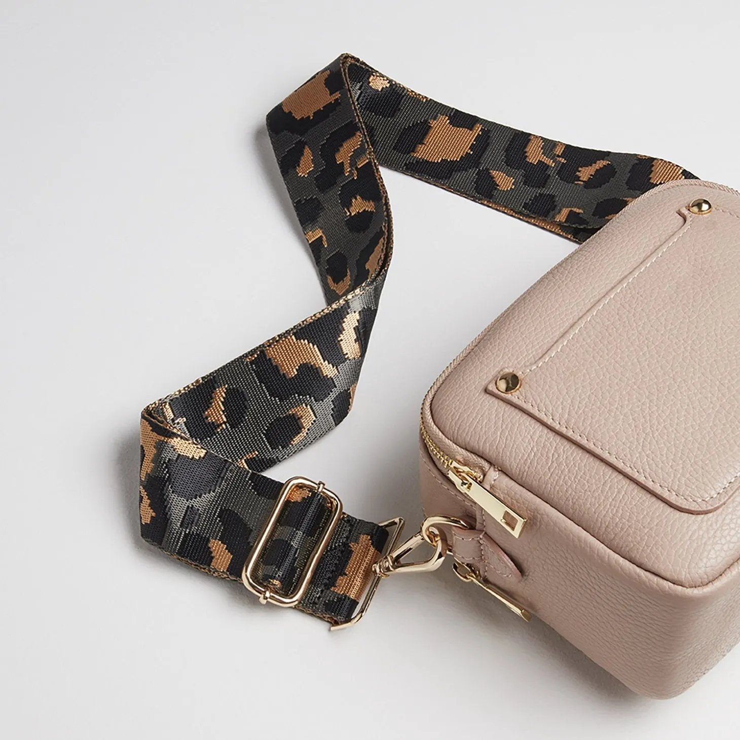 Sienna Crossbody Bag in Blush with Dark Leopard Print Strap