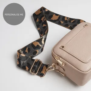 Sienna Crossbody Bag in Blush with Dark Leopard Print Strap