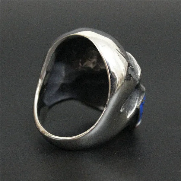 Stainless Steel Skull with American Flag Mask Ring