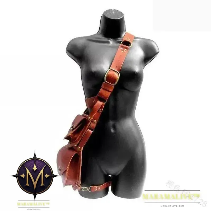 Steampunk Medieval PU Leather Shoulder Bag Vintage Double Phone Case Wallet Pocket Festival Holster Viking Pirate Costume Purse