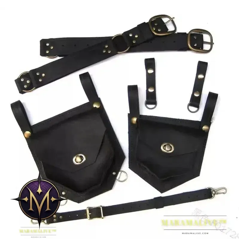 Steampunk Medieval PU Leather Shoulder Bag Vintage Double Phone Case Wallet Pocket Festival Holster Viking Pirate Costume Purse