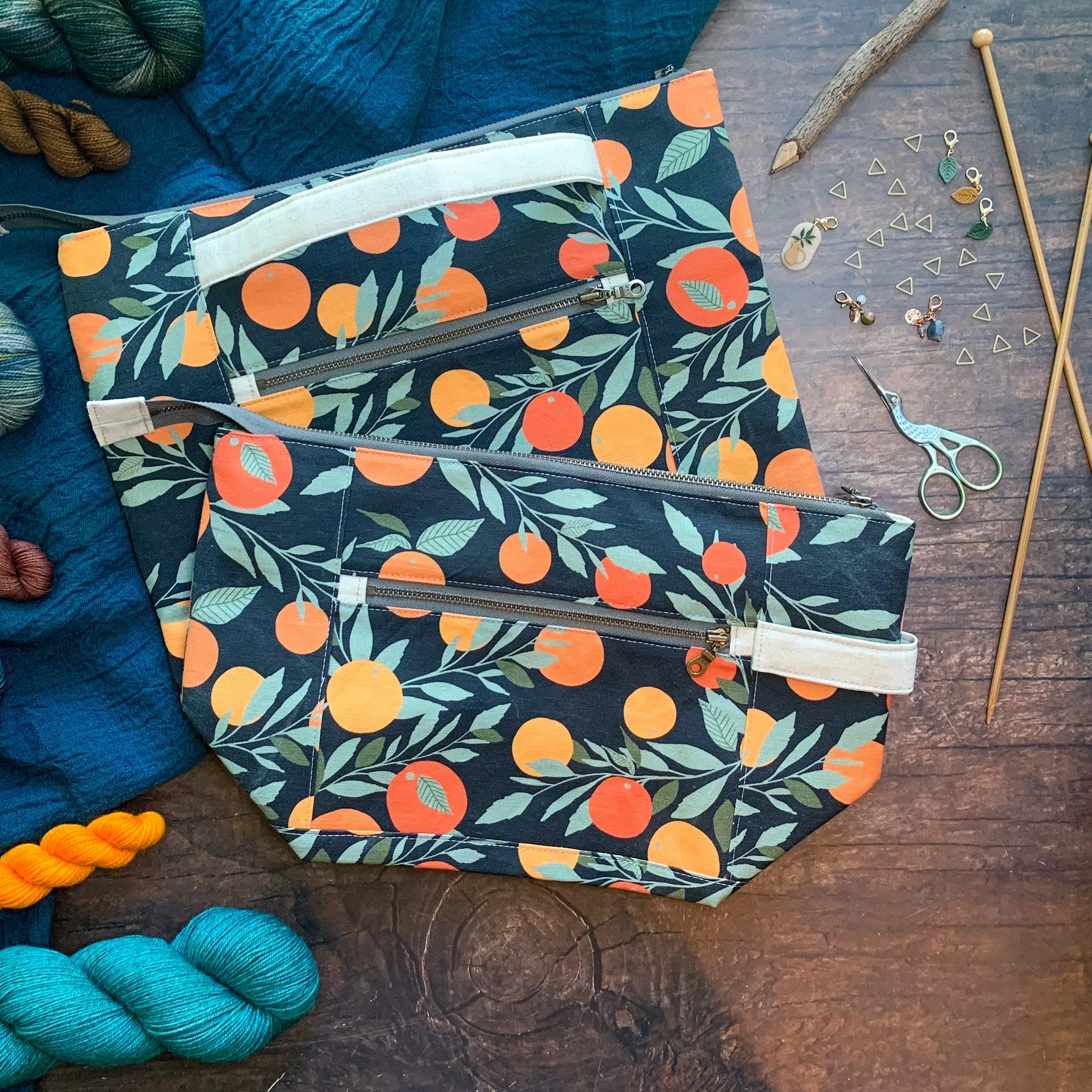 *Tangerines*  Zippered Knitting Project Bag