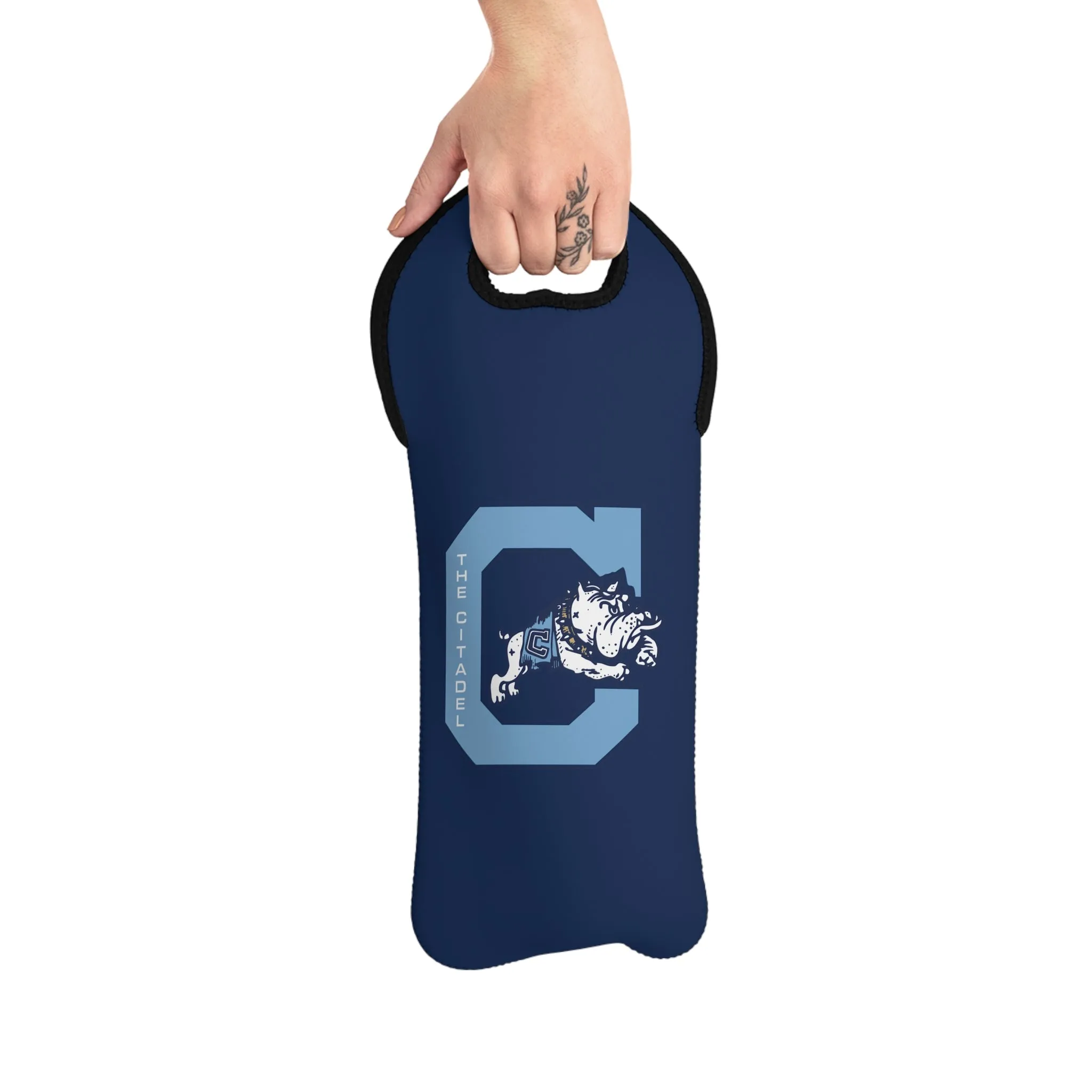 The Citadel, Vintage Jumping Bulldog, Wine Bottle Tote Bag