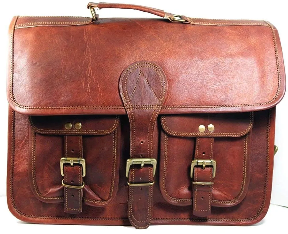 TUZECH Leather Messenger Bag Shoulder Men Laptop Business Briefcase Bag Brown Leather Vintage Satchel Bag Brown Handmade Genuine Leather ( 20 inches)