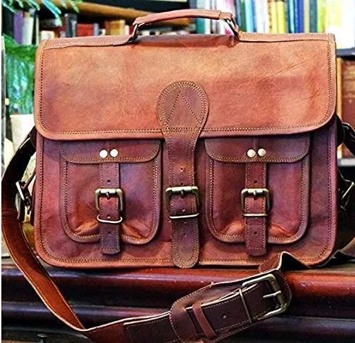 TUZECH Leather Messenger Bag Shoulder Men Laptop Business Briefcase Bag Brown Leather Vintage Satchel Bag Brown Handmade Genuine Leather ( 20 inches)