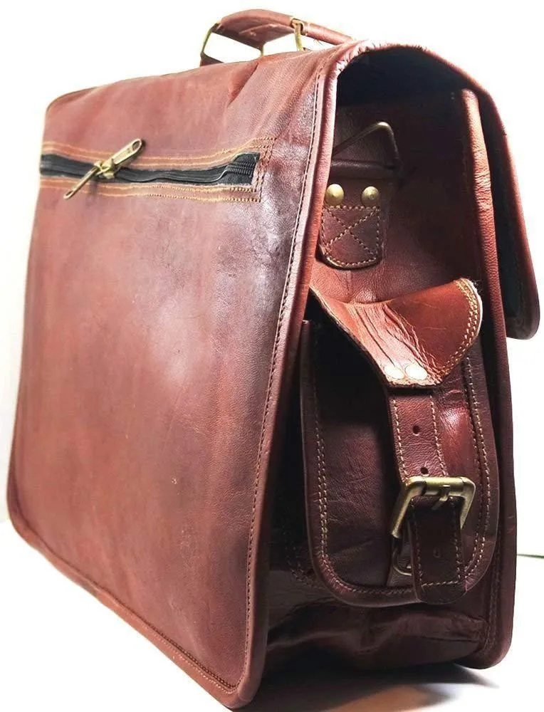 TUZECH Leather Messenger Bag Shoulder Men Laptop Business Briefcase Bag Brown Leather Vintage Satchel Bag Brown Handmade Genuine Leather ( 20 inches)