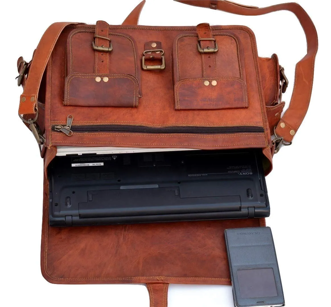 TUZECH Leather Messenger Bag Shoulder Men Laptop Business Briefcase Bag Brown Leather Vintage Satchel Bag Brown Handmade Genuine Leather ( 20 inches)