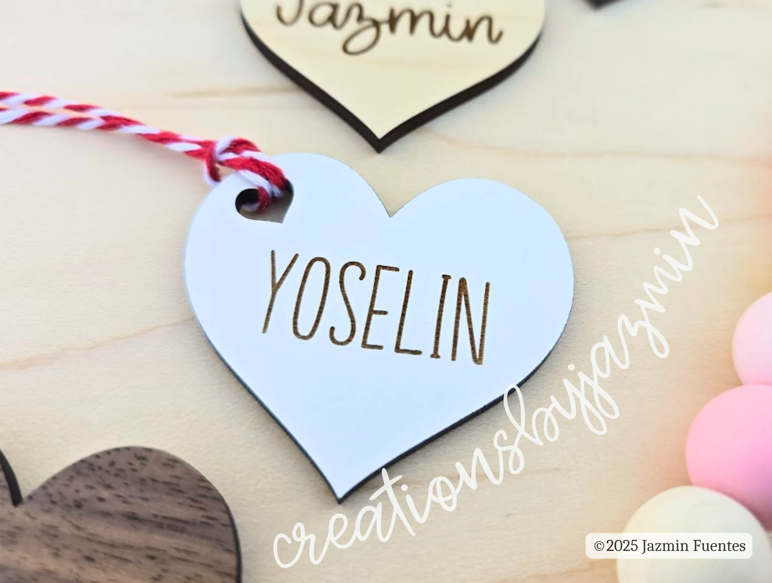 Valentine's Wood Mini Heart Name Tags, Treat Bag Labels