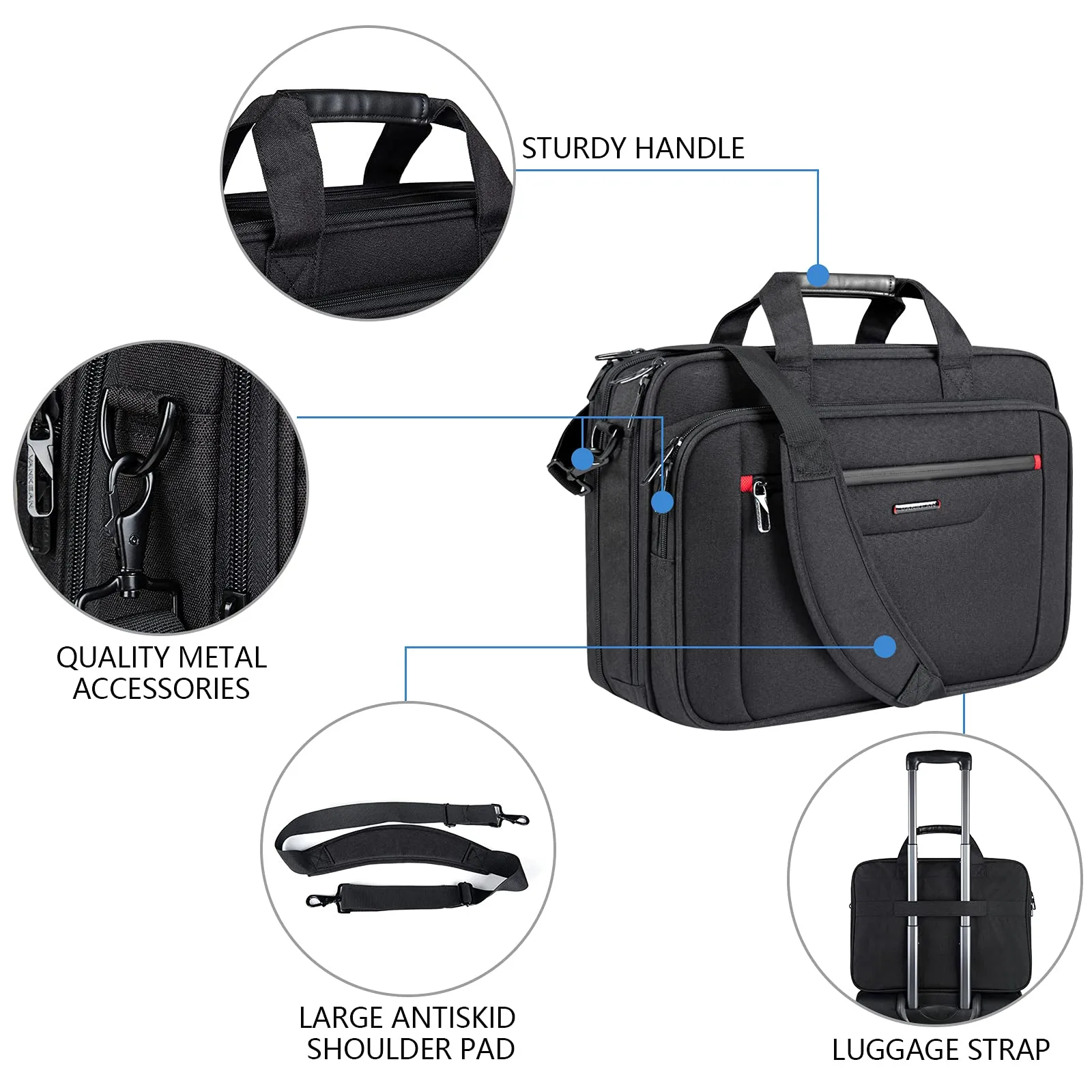 VANKEAN Laptop Briefcase Business Shoulder Bag Expandable Water-Repellent Messenger Bag