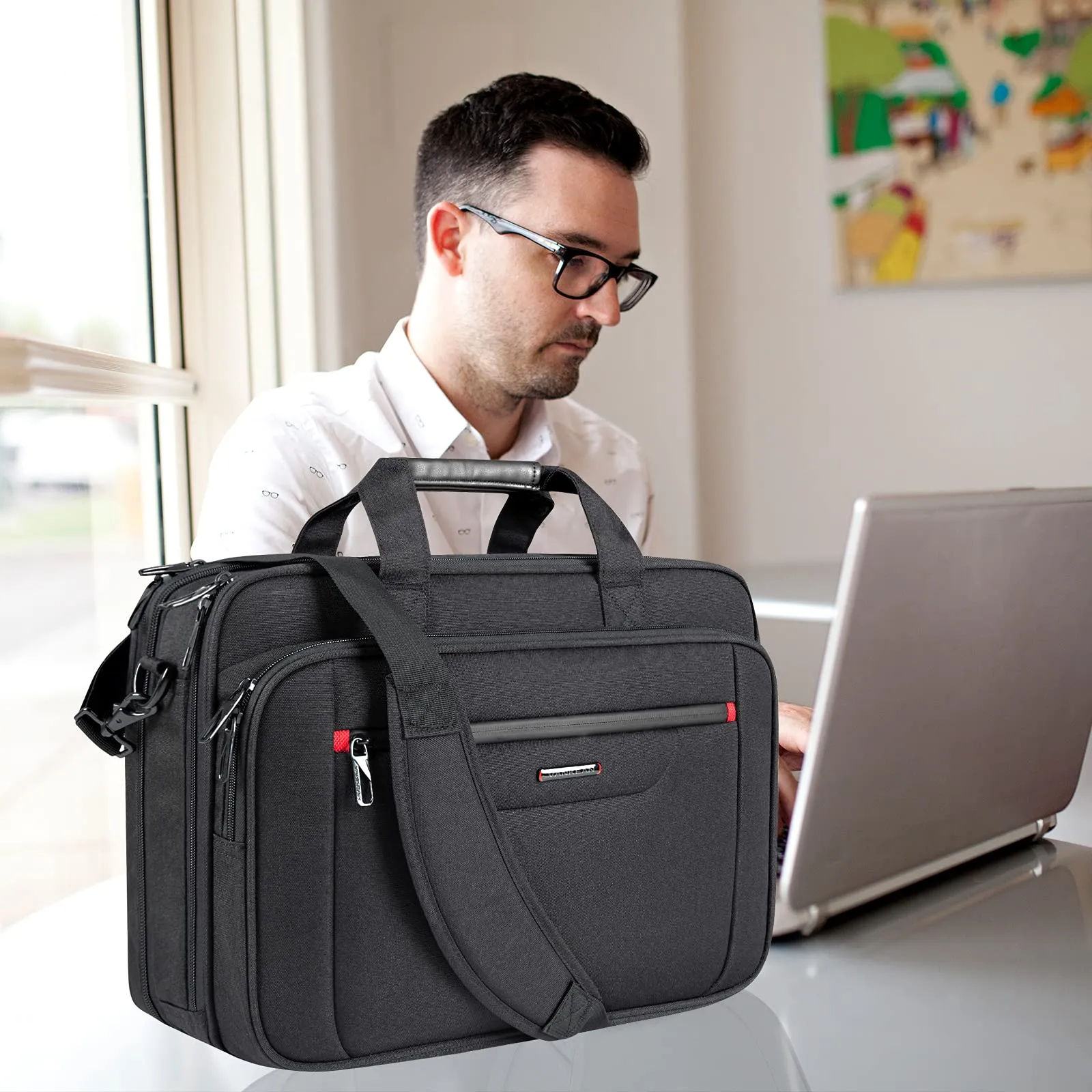 VANKEAN Laptop Briefcase Business Shoulder Bag Expandable Water-Repellent Messenger Bag