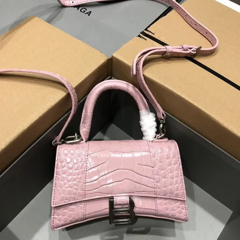 VELORA - Crocodile Embossed Handbag Light Pink