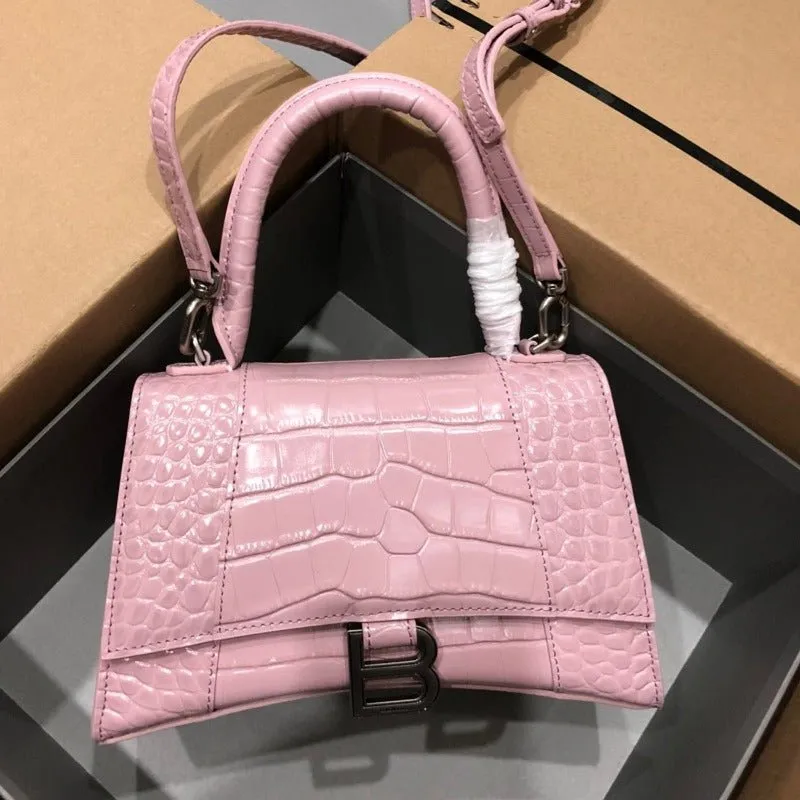 VELORA - Crocodile Embossed Handbag Light Pink