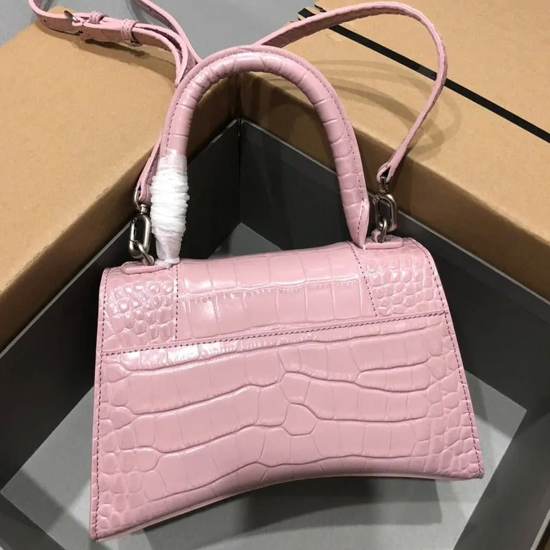 VELORA - Crocodile Embossed Handbag Light Pink