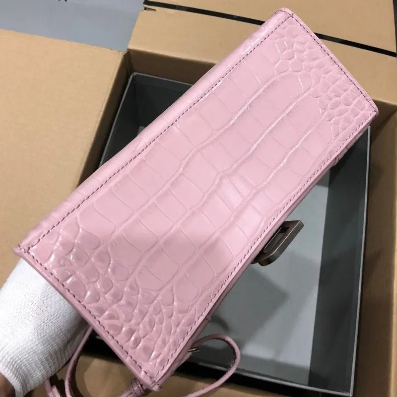 VELORA - Crocodile Embossed Handbag Light Pink