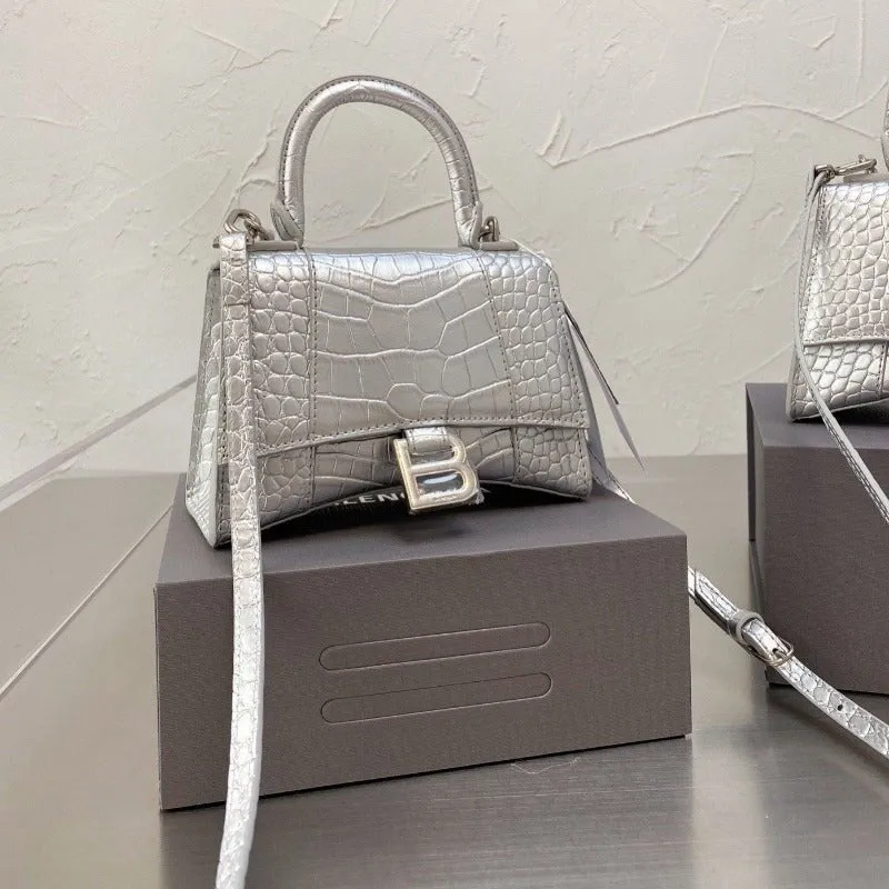 VELORA - Handbag Crocodile Embossed Silver