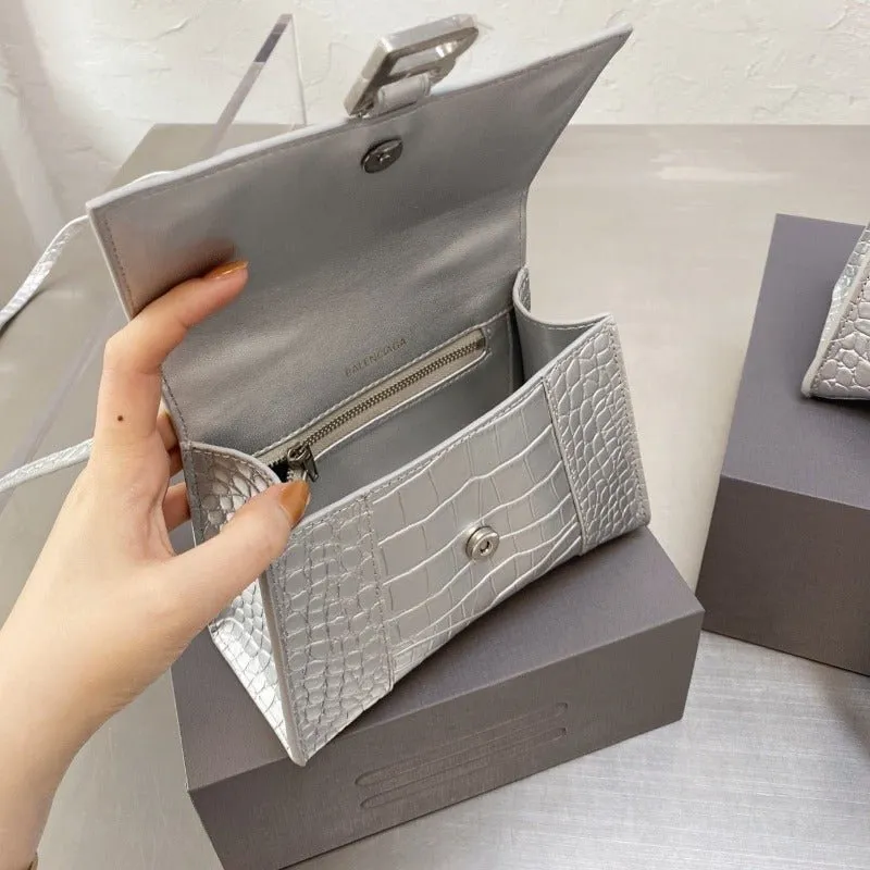 VELORA - Handbag Crocodile Embossed Silver