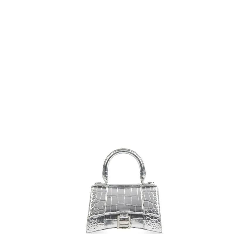 VELORA - Handbag Crocodile Embossed Silver