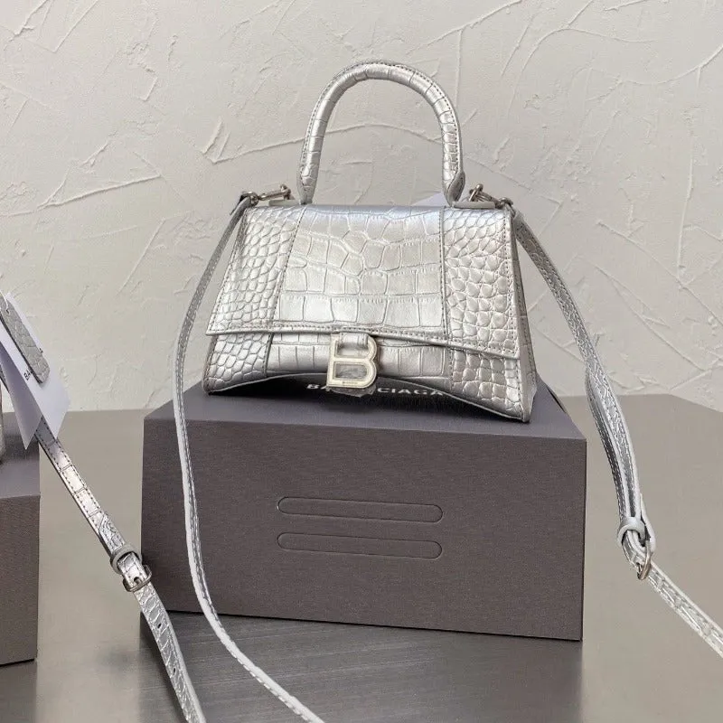 VELORA - Handbag Crocodile Embossed Silver
