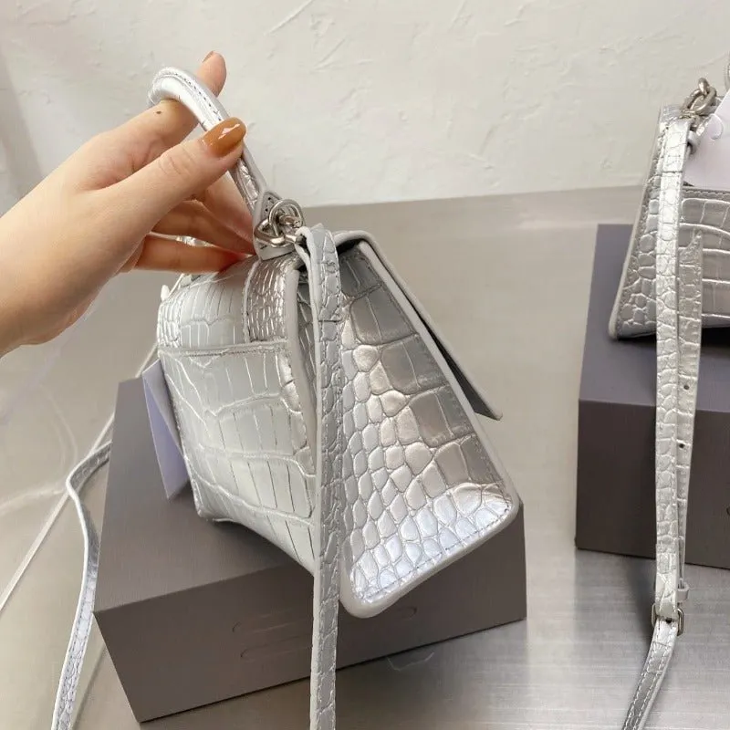 VELORA - Handbag Crocodile Embossed Silver
