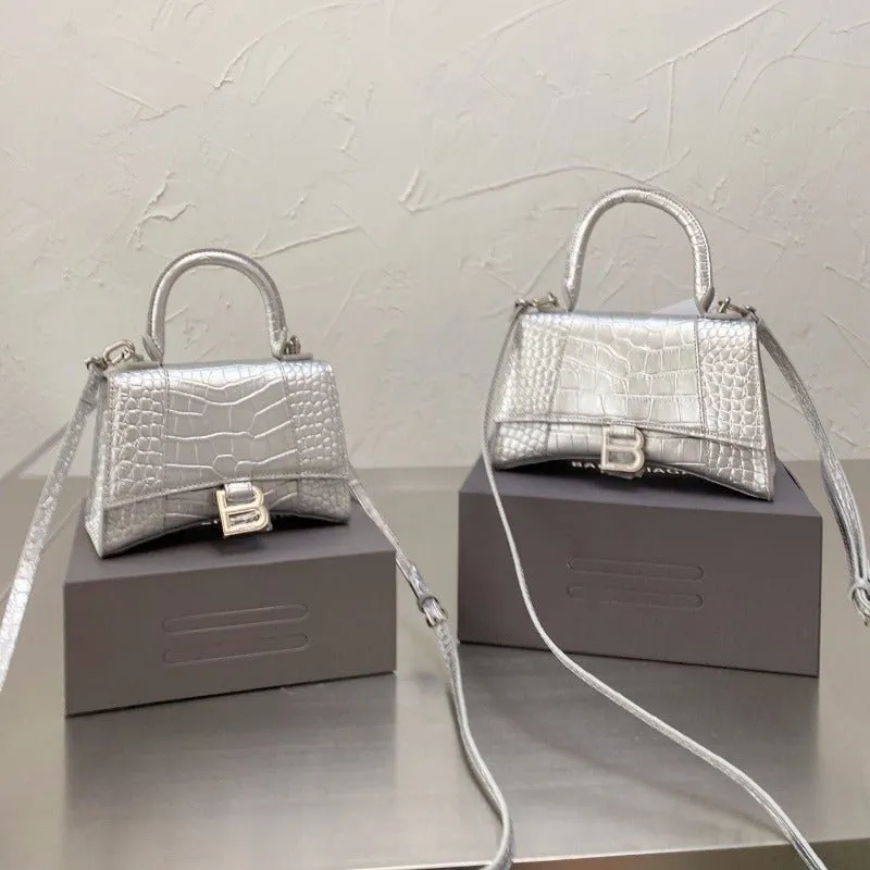 VELORA - Handbag Crocodile Embossed Silver