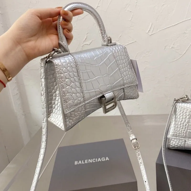 VELORA - Handbag Crocodile Embossed Silver