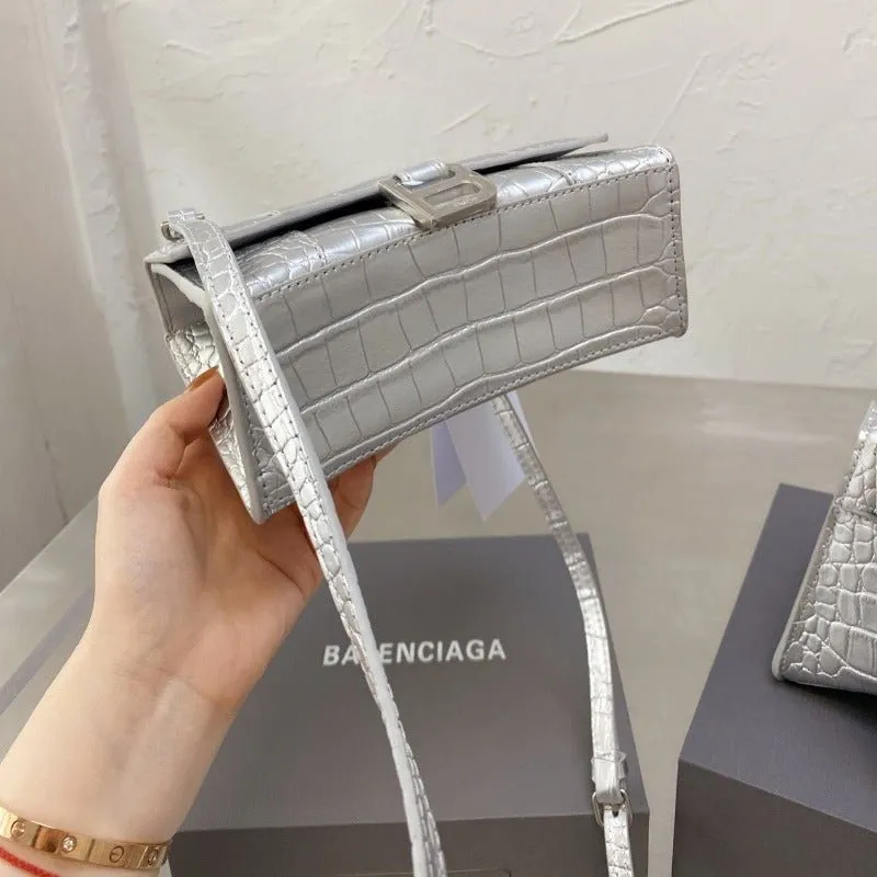VELORA - Handbag Crocodile Embossed Silver