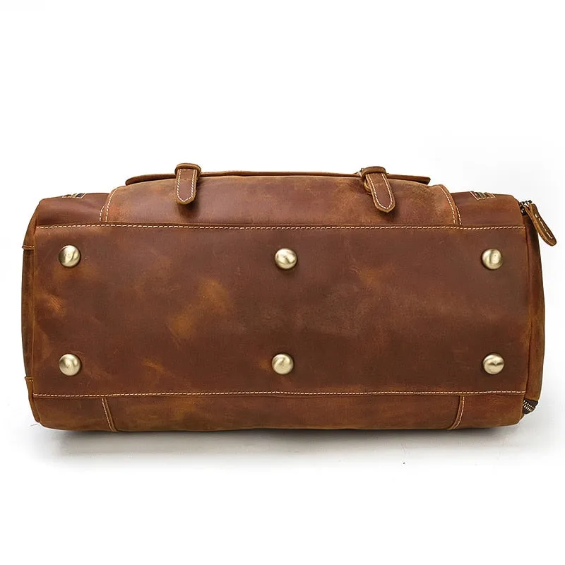 Vintage Crazy Horse Leather Travel Bag With Shoe Pocket