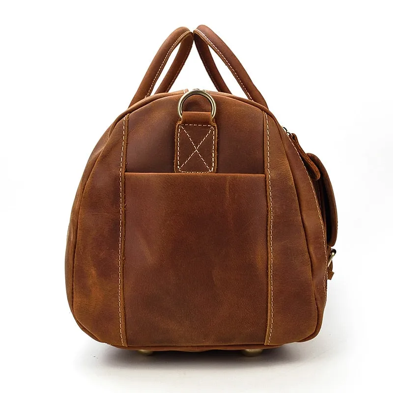 Vintage Crazy Horse Leather Travel Bag With Shoe Pocket