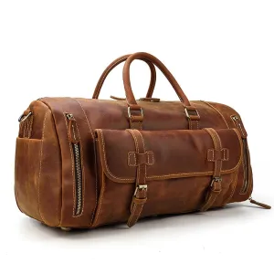 Vintage Crazy Horse Leather Travel Bag With Shoe Pocket