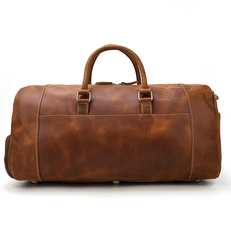 Vintage Crazy Horse Leather Travel Bag With Shoe Pocket