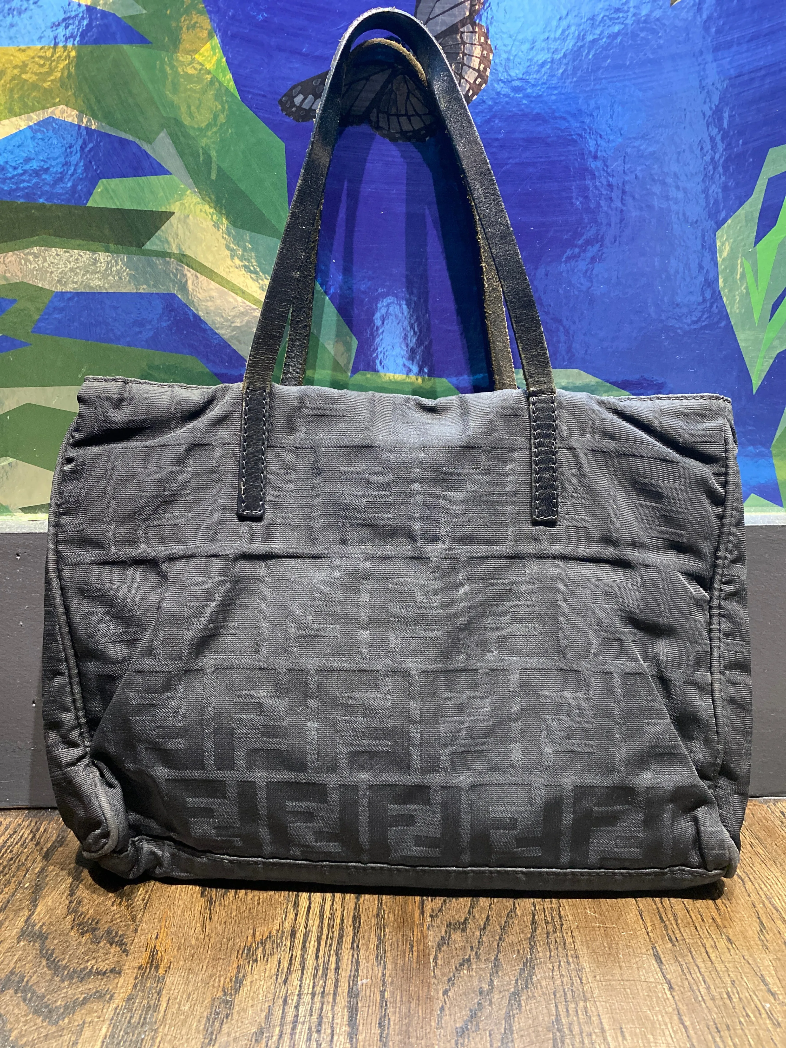 Vintage: Fendi Fabric with FF Monogram Mini-Tote with Silver Center Logo
