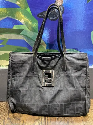 Vintage: Fendi Fabric with FF Monogram Mini-Tote with Silver Center Logo