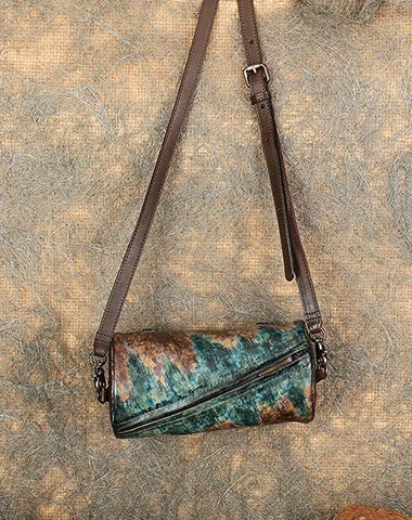 Vintage Green Leather Womens Barrel Shoulder Bag Bucket Crossbody Purse for Women
