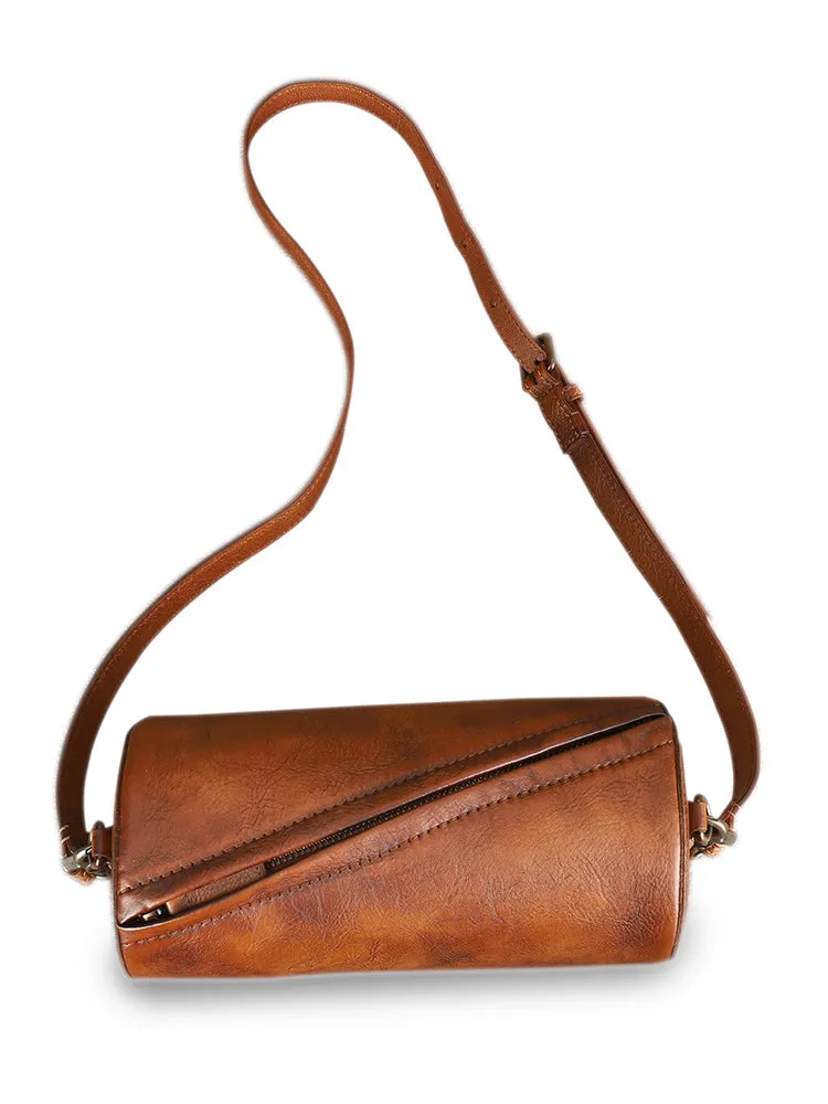 Vintage Green Leather Womens Barrel Shoulder Bag Bucket Crossbody Purse for Women
