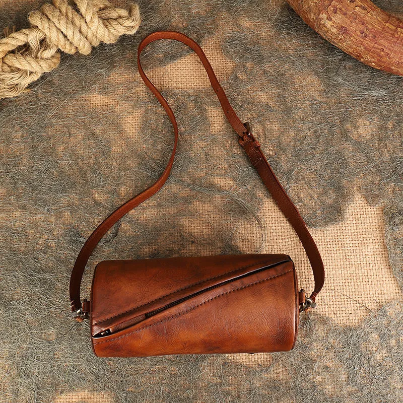 Vintage Green Leather Womens Barrel Shoulder Bag Bucket Crossbody Purse for Women
