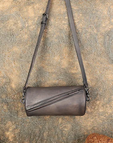 Vintage Green Leather Womens Barrel Shoulder Bag Bucket Crossbody Purse for Women