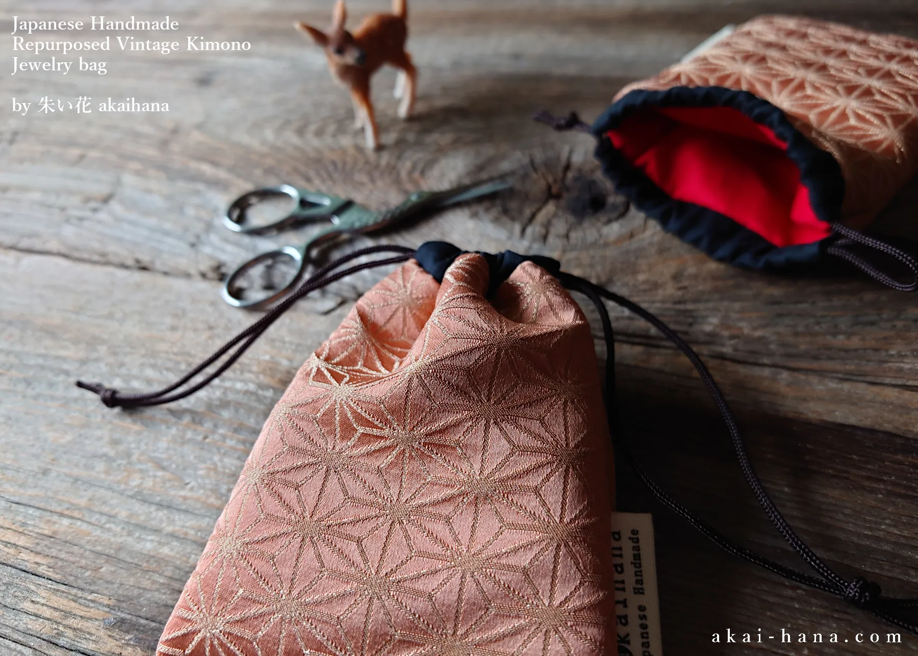 Vintage Kimono Travel Jewelry Bag, Asanoha Peach ⦿kpvk0001