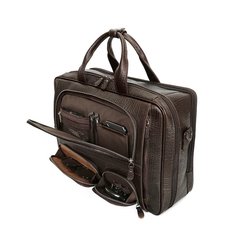 Vintage Leather Messenger Bag with Multiple Pockets