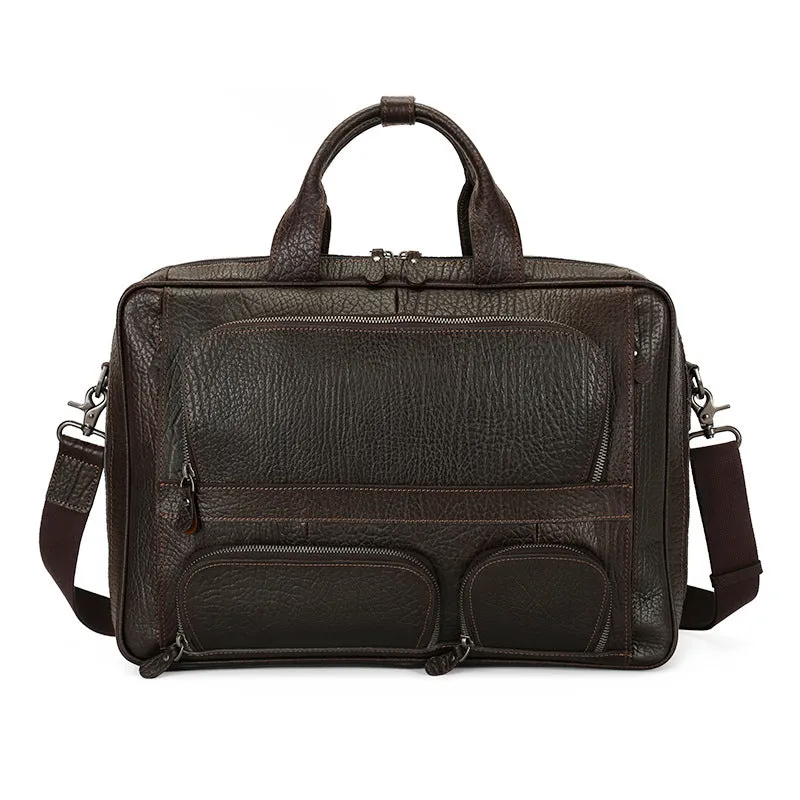 Vintage Leather Messenger Bag with Multiple Pockets