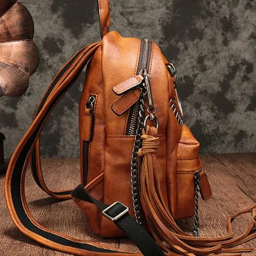 Vintage Leather Purse Cute 13" Backpacks Shoulder Travel Bags