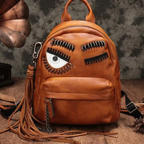 Vintage Leather Purse Cute 13" Backpacks Shoulder Travel Bags